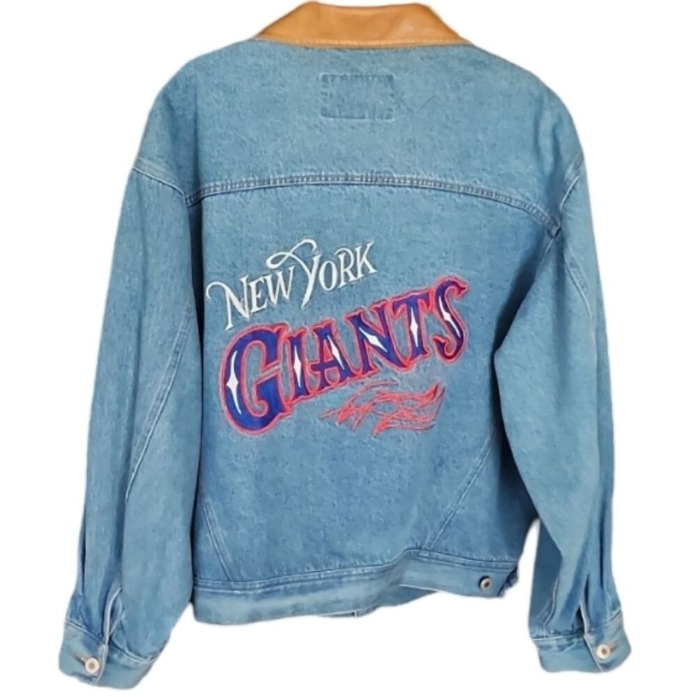 Pro Elite New York Giants Denim Jacket‎ NFL Embroidered Men's Large Vintage 90s
